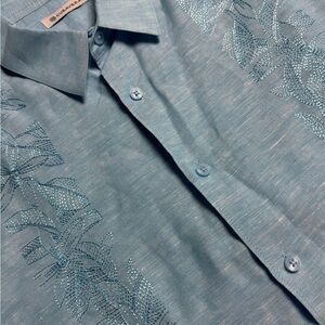 Cubavera Teal Short-Sleeve Embroidered Button-Down Shirt